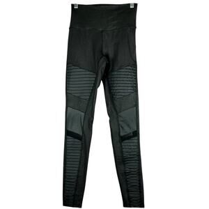 ALO Black Shiny Coated Moto Leggings Women's Size Small Mesh Contour Yoga Gym